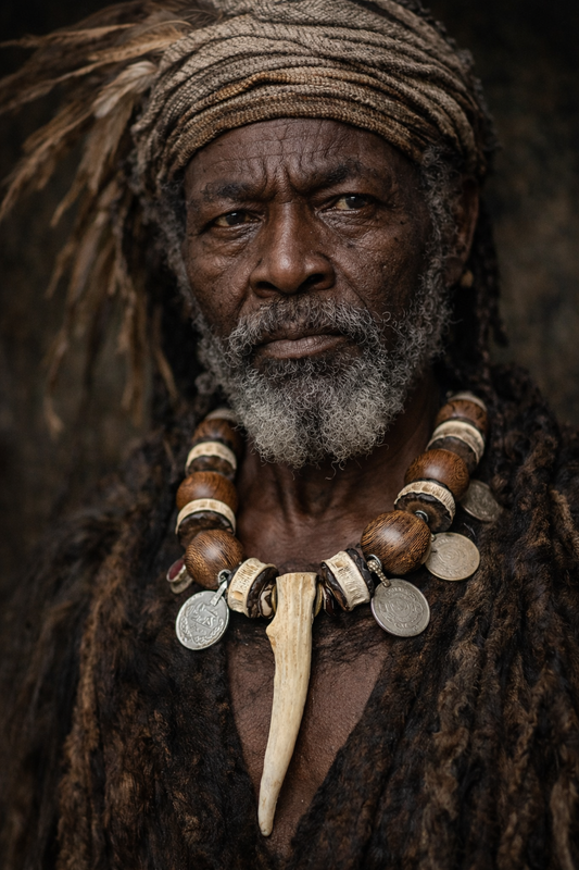 Antler Wood Shark Vertabrae & Kuchi Coin Unisex Tribal Bib - Warrior