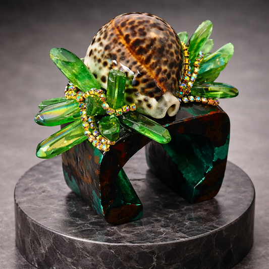 Cowrie Shell Leopard Cuff - Wild Exotic Showstopper