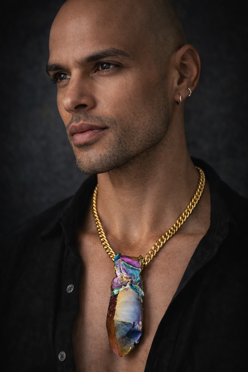 Titanium Quartz Sculpted Amulet - Metaphysical Rainbows