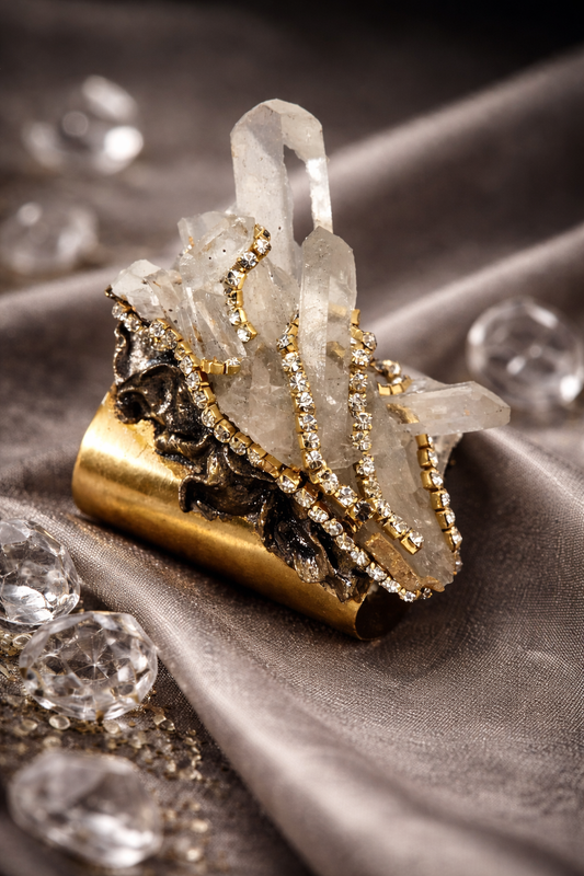 Rough Quartz & Rhinestone LUXE Cuff - Hollywood Glam