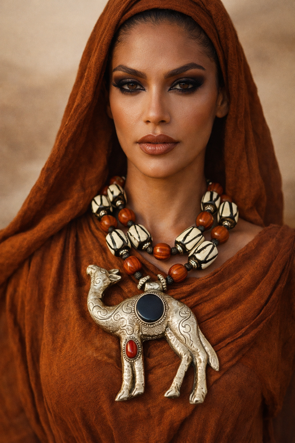 Tibetan Repousse Camel & Bone Tribal Necklace - Bold