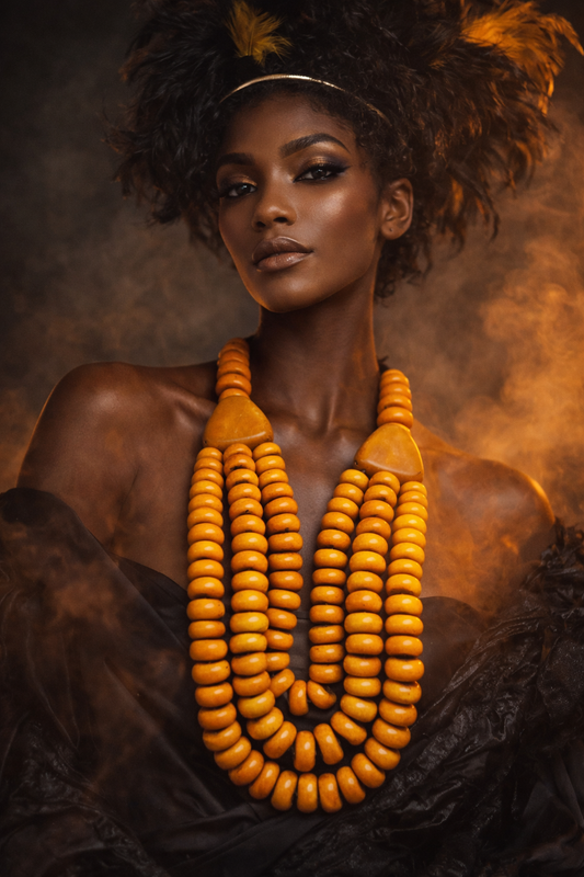 Triple Strand Moroccan Resin Tribal Beaded Chest Piece - African