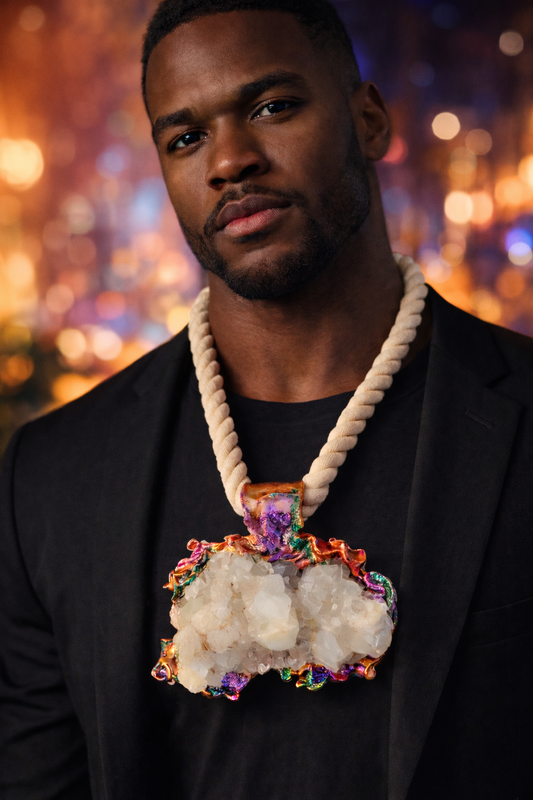 OOAK Sculpted Apophyllite & Stilbite Pendant - Unisex Crystal Talisman