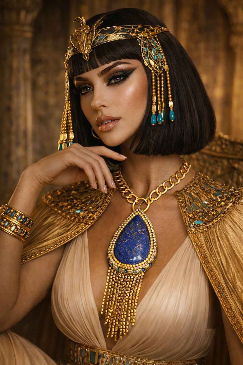 Lapis Lazuli Art Deco Pendant - Gatsby Rhinestone Fringe