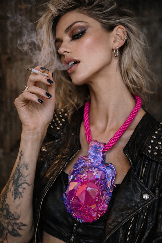 Pink Purple & Blue Sculpted Quartz Gemstone Pendant - Feminine Luxe