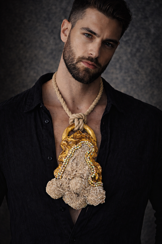 Desert Rose Selenite Pendant - Mens Bold Statement Amulet