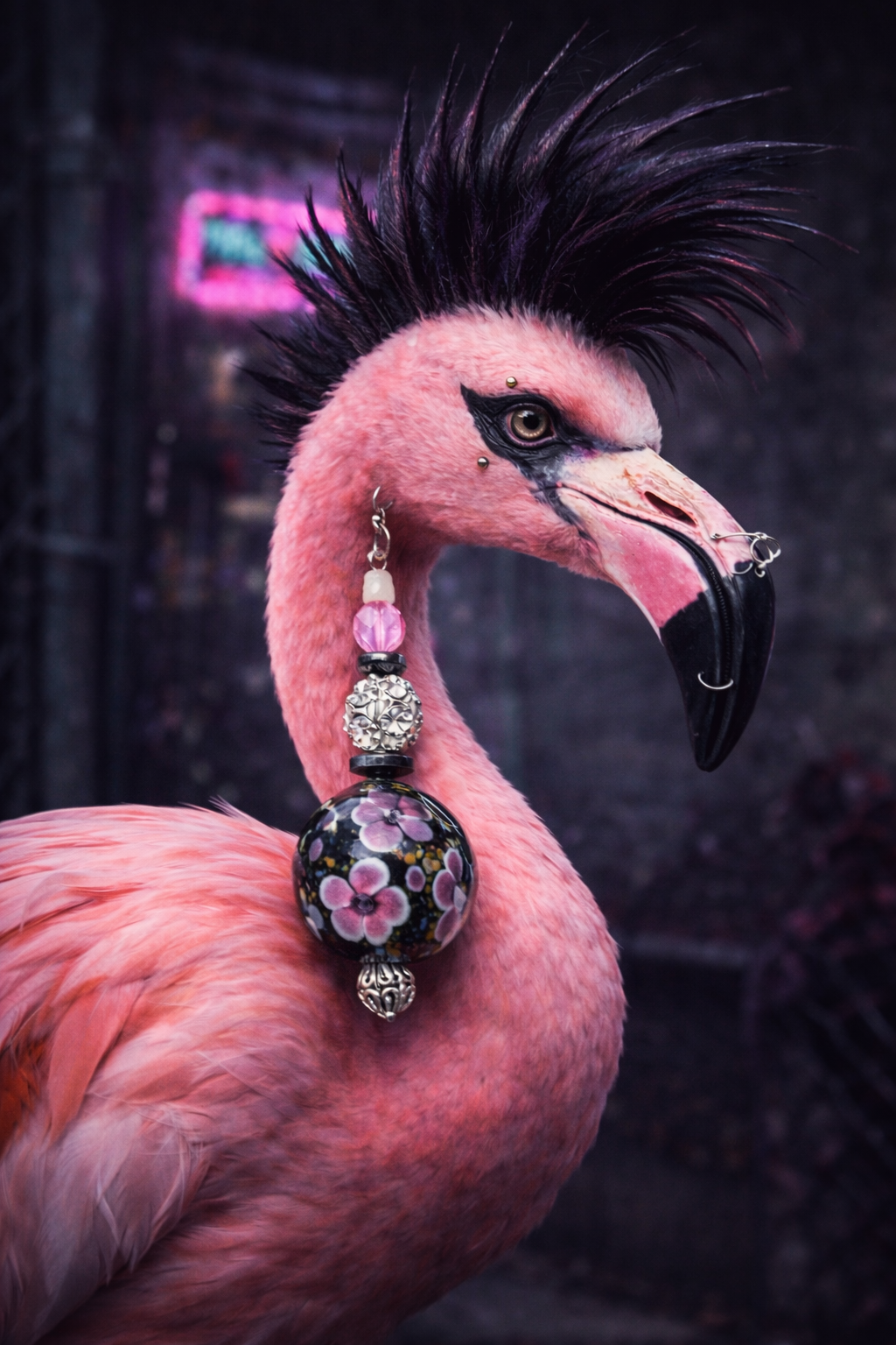 Black Pink & Silver Beaded Lampwork Glass Floral Pierced Earrings