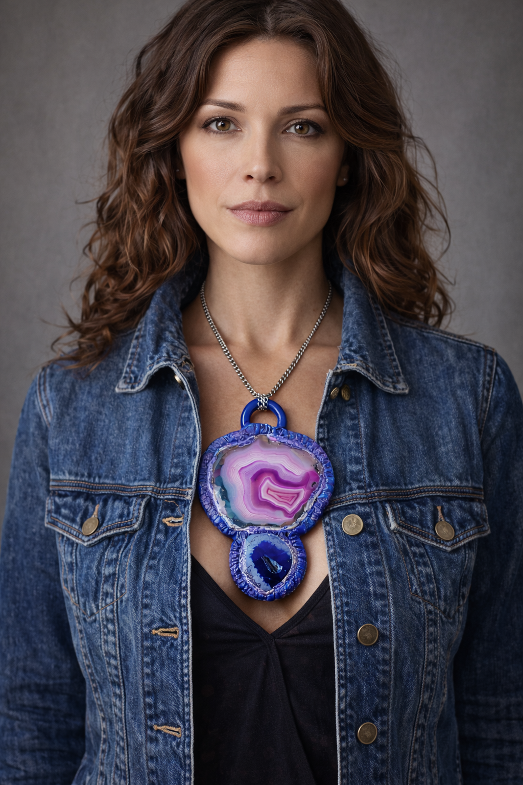 Purple Pink & Sapphire Blue Agate Totem Pendant - Unisex
