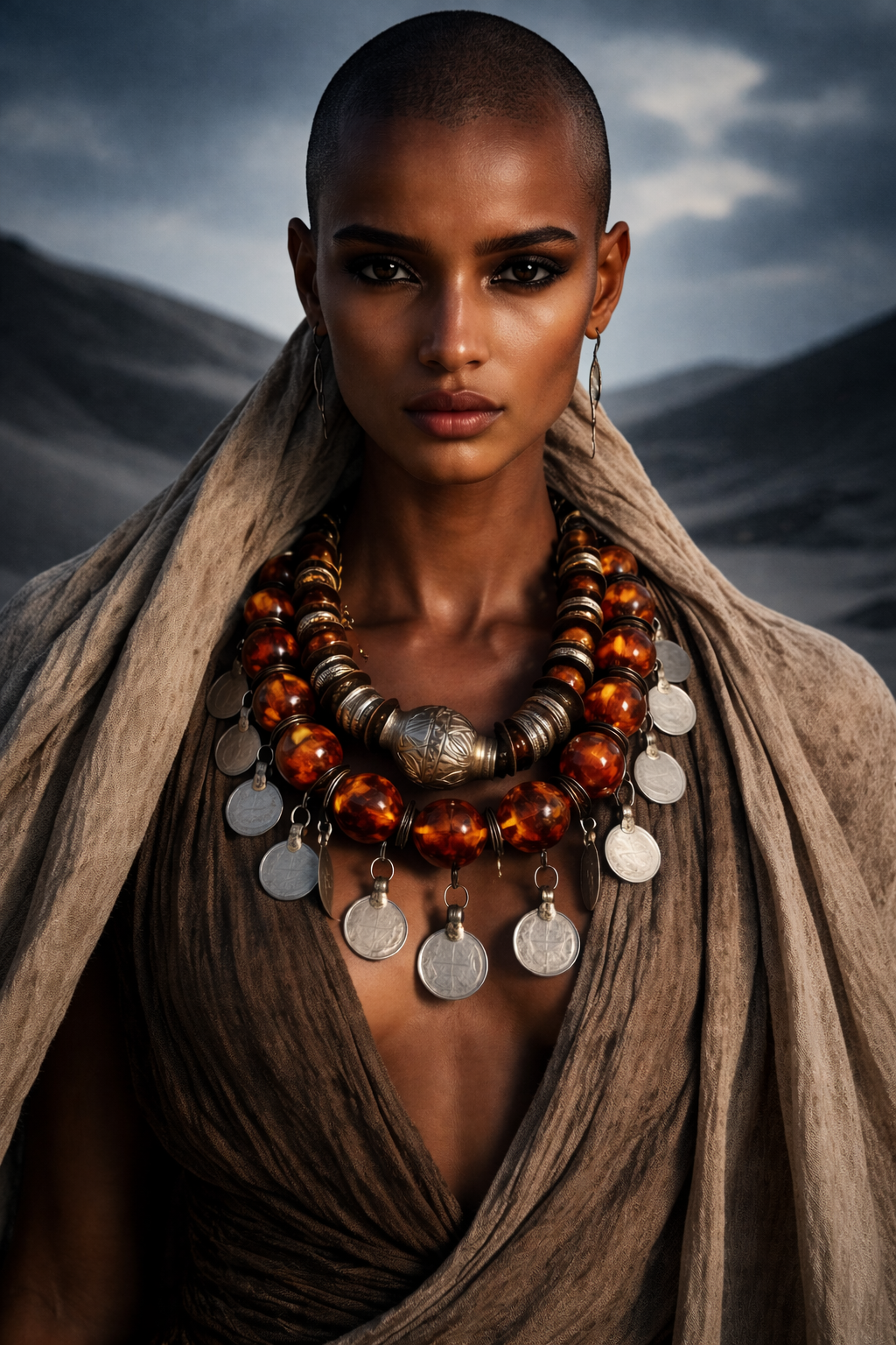 Tibetan Amber & Kuchi Coin Oversized Tribal Statement Luxury Necklace