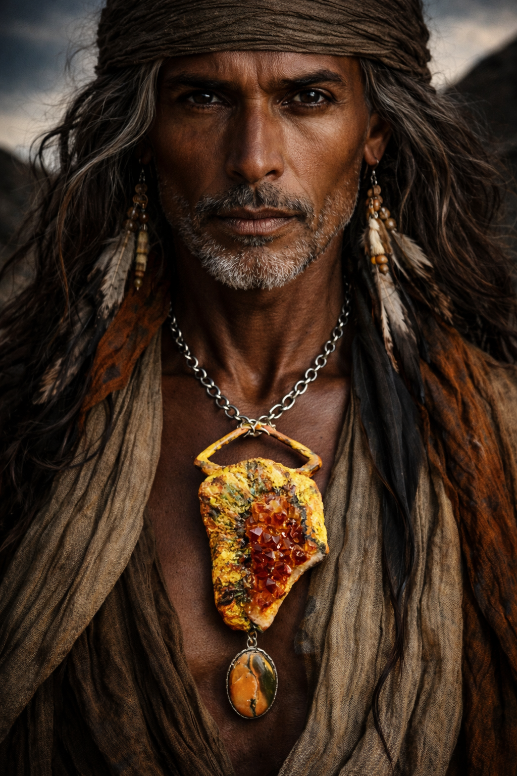 Rough Citrine Sculpted Gemstone Pendant - Bumblebee Jasper Dangle