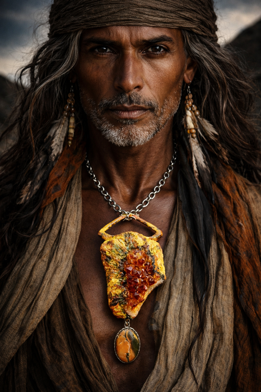 Rough Citrine Sculpted Gemstone Pendant - Bumblebee Jasper Dangle