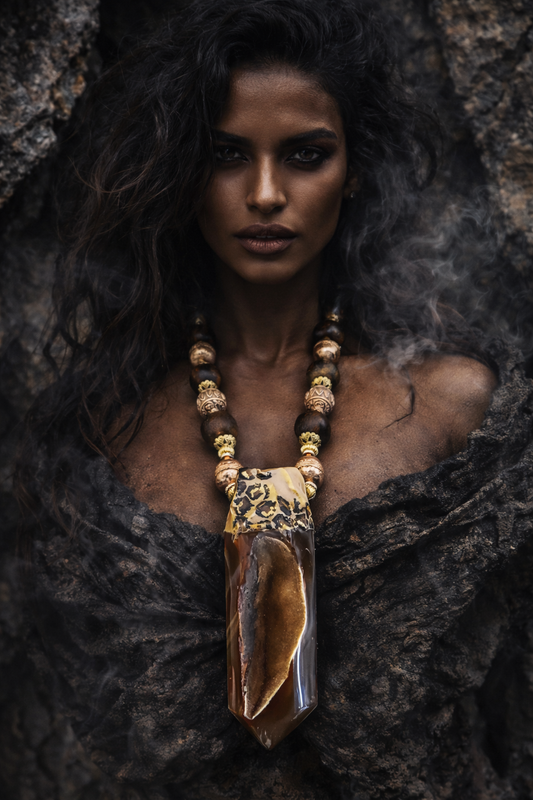 Earthy Druzy Agate Sculpted Tower for Men - Oversized Beaded Necklace