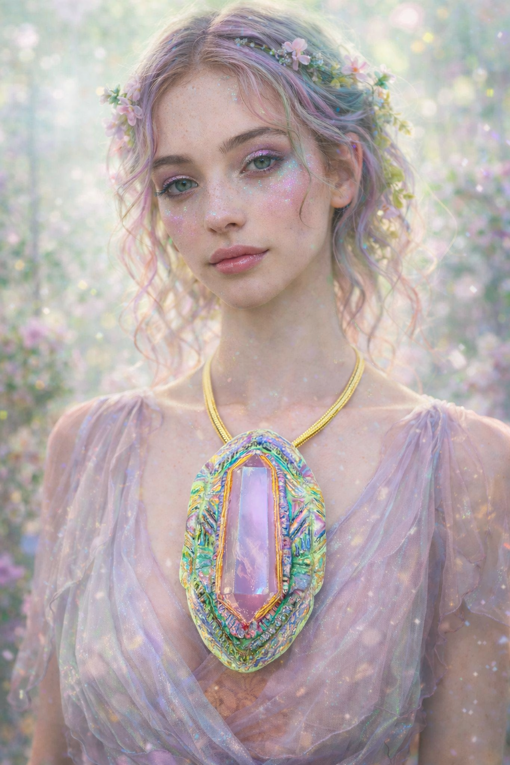 Purple Aura Quartz Art Deco Pendant - Gatsby Style Talisman