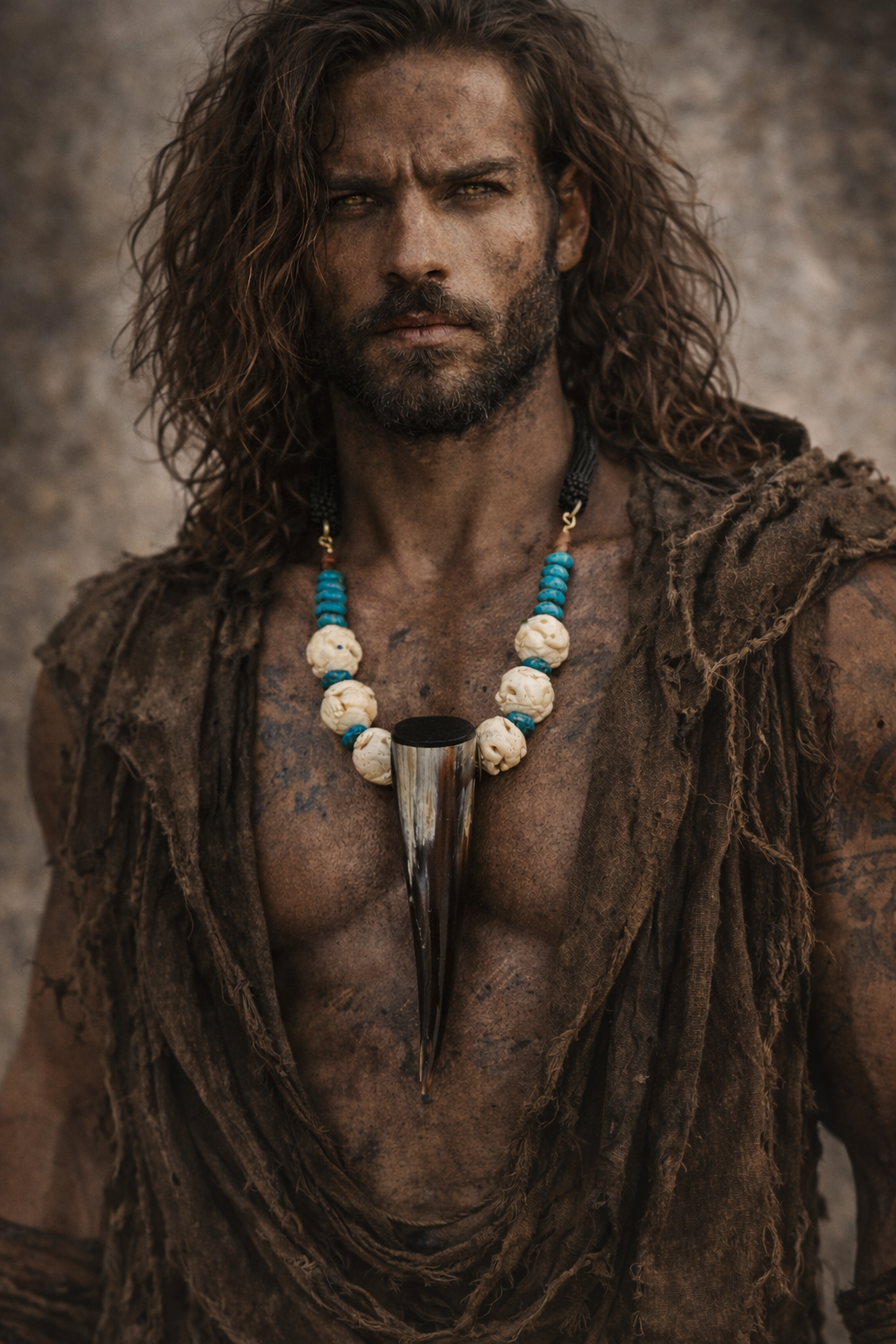 Huge Polished Horn Statement Gemstone Pendant for Men   Sculpted Antle