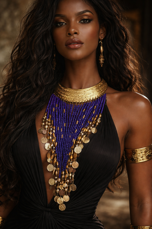 Ornate Beaded Unisex Torc -  Purple & Silver Waterfall Necklace