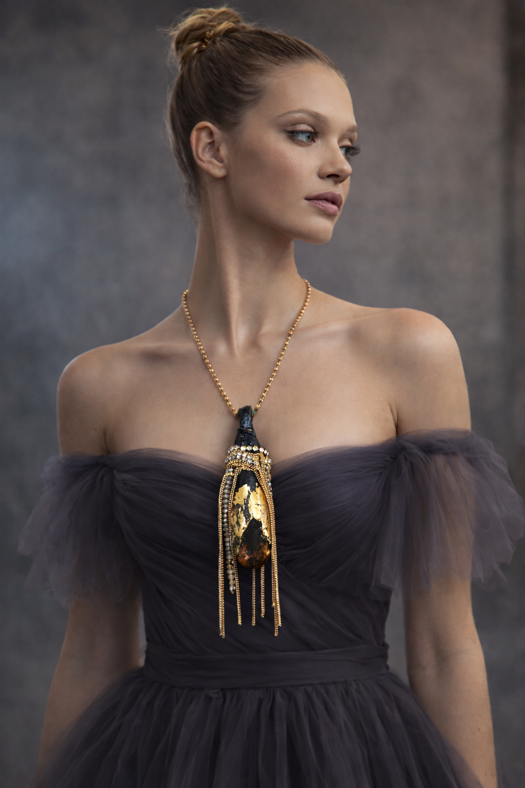 Avant Garde Driftwood Pendant - Rhinestone Chain Fringe