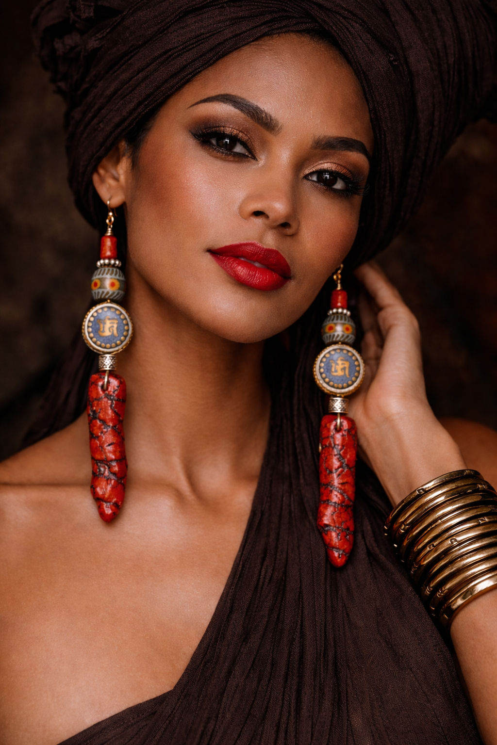 Rattlesnake Branch Coral Pierced Statement Earrings - Tribal Inspired