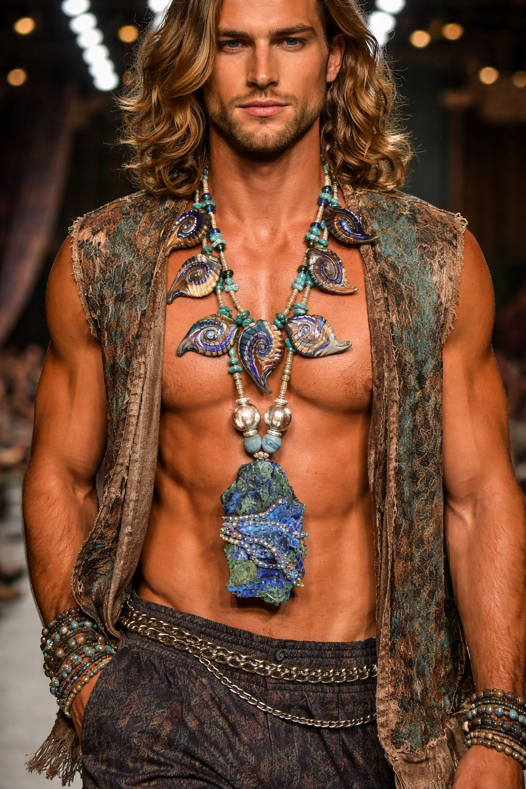 Azurite Malachite Chest Piece - Bold Statement for Men