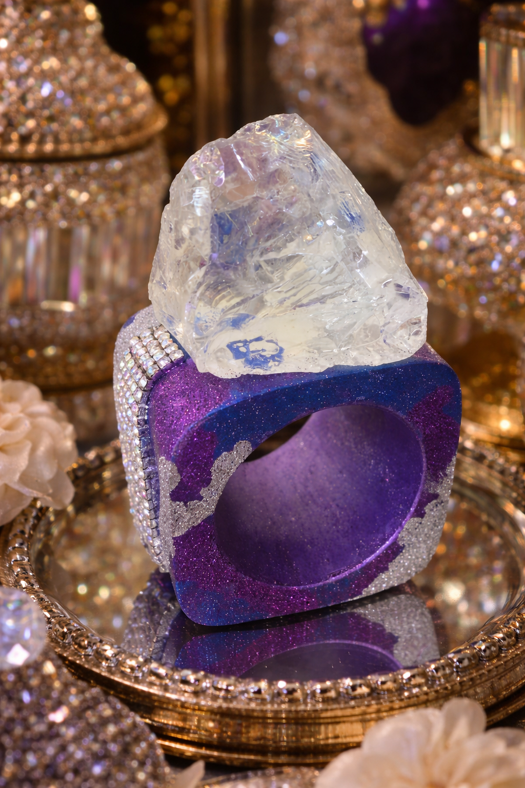 Purple Silver Statement Cuff - Rough Glass Showstopper