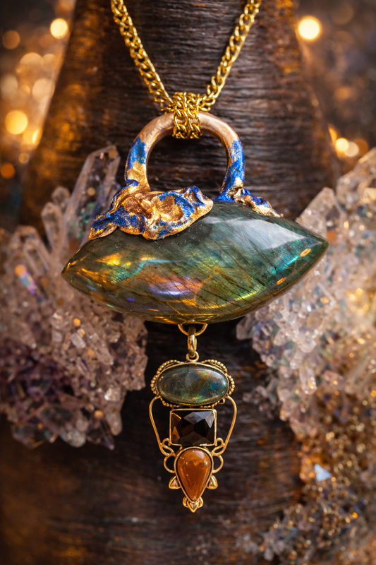 Labradorite & Smoky Quartz - Masculine Gemstone Amulet