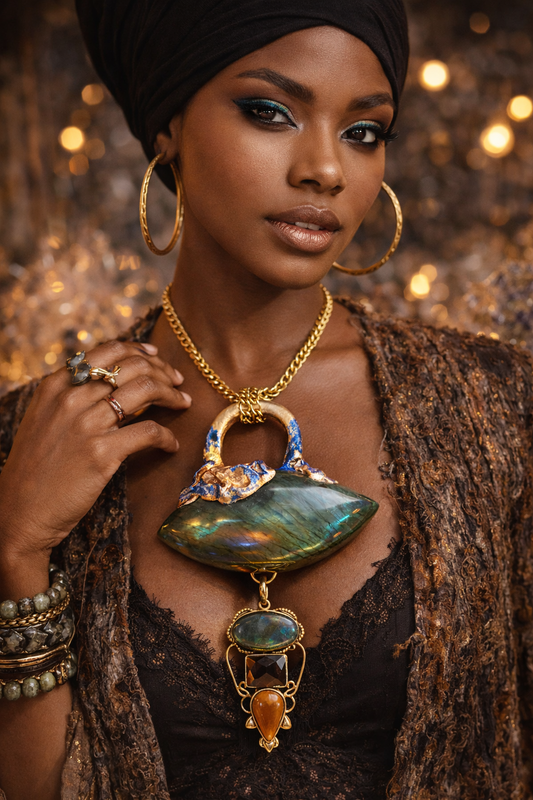 Labradorite & Smoky Quartz - Masculine Gemstone Amulet