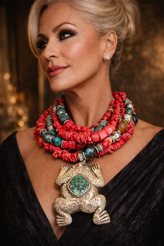 Coral & Turquoise Necklace with Frog - Museum Quality