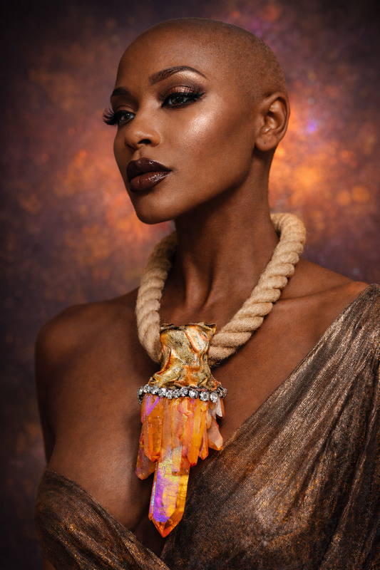 Aura Quartz Sculpted Pendant & Hemp Rope - Adina Mills Style