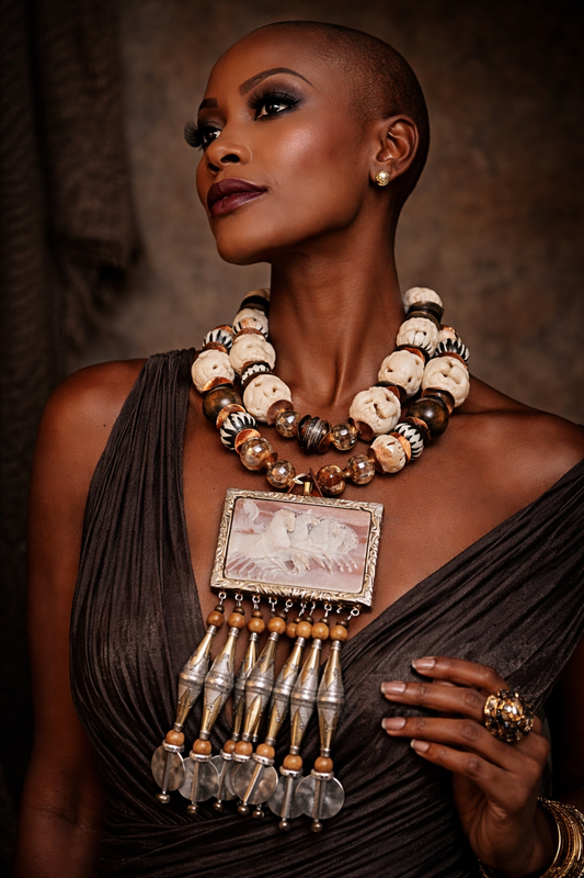 Earthy Incolay Stallion Beaded Chest Piece - Couture