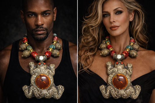 Tibetan Repousse Frog Gemstone Pendant - Iris Apfel