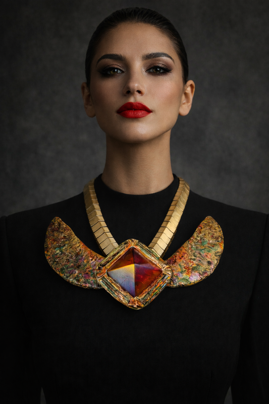 Egyptian Revival Red Aura Quartz Pyramid Necklace - Queen Cleopatra