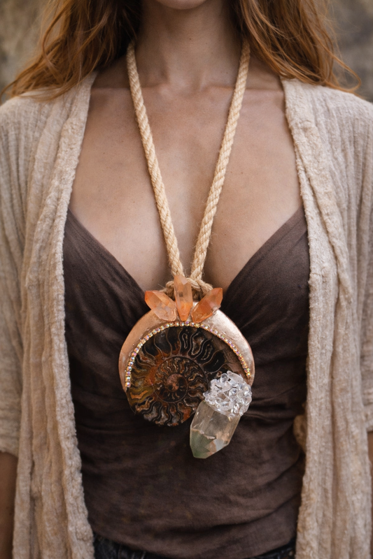Ammonite Fossil Quartz Amulet - Earthy Artisan Talisman