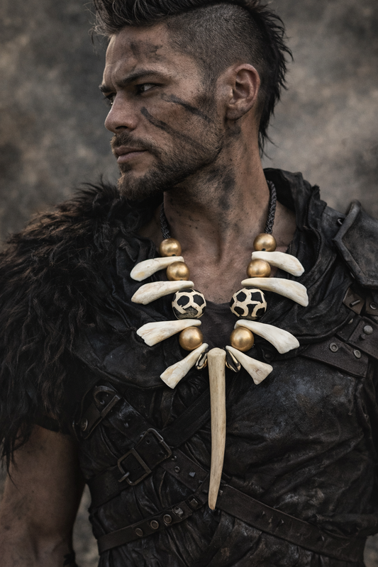 Unisex Tribal Chest Piece with Antler, Bone & Buffalo Teeth - Warrior