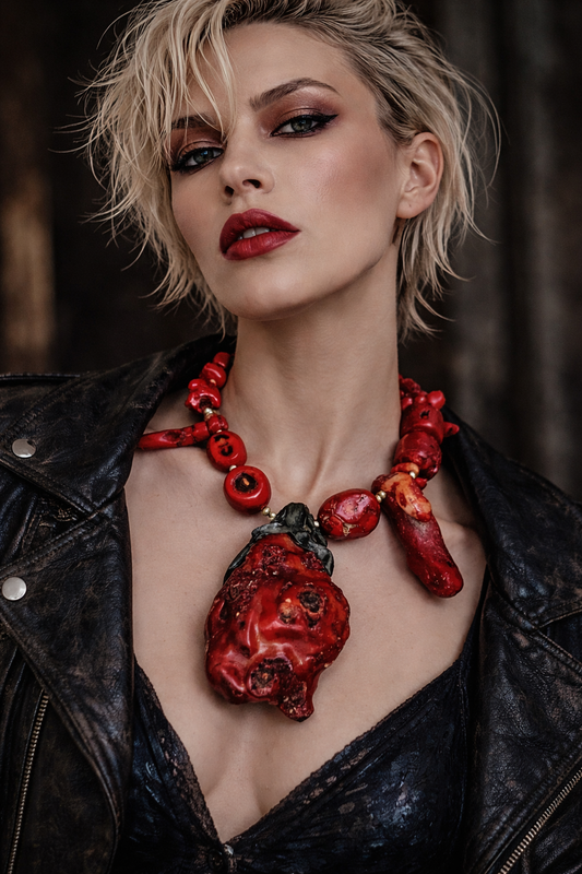 Red Coral Pendant Statement Necklace - Avant-Garde Designer