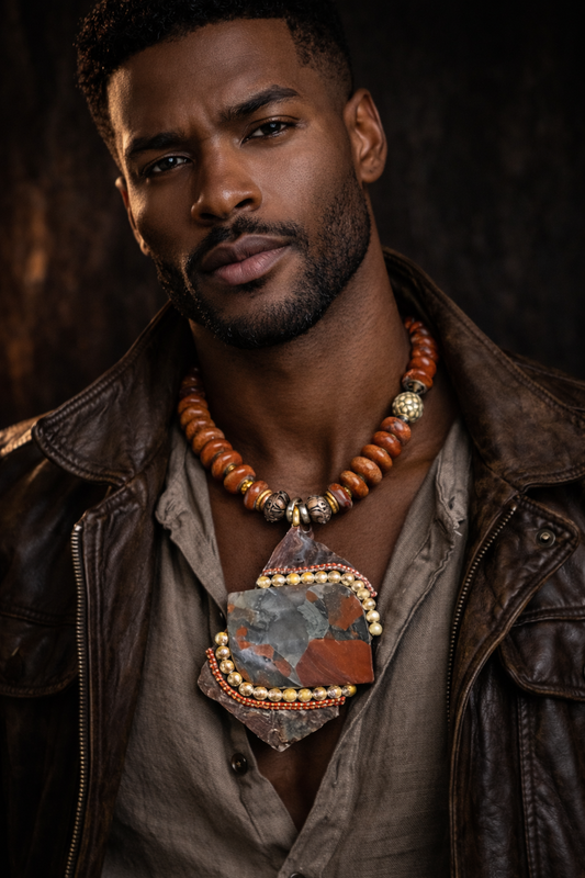 Red Agate Jasper Necklace - Bold & Chunky Statement Piece