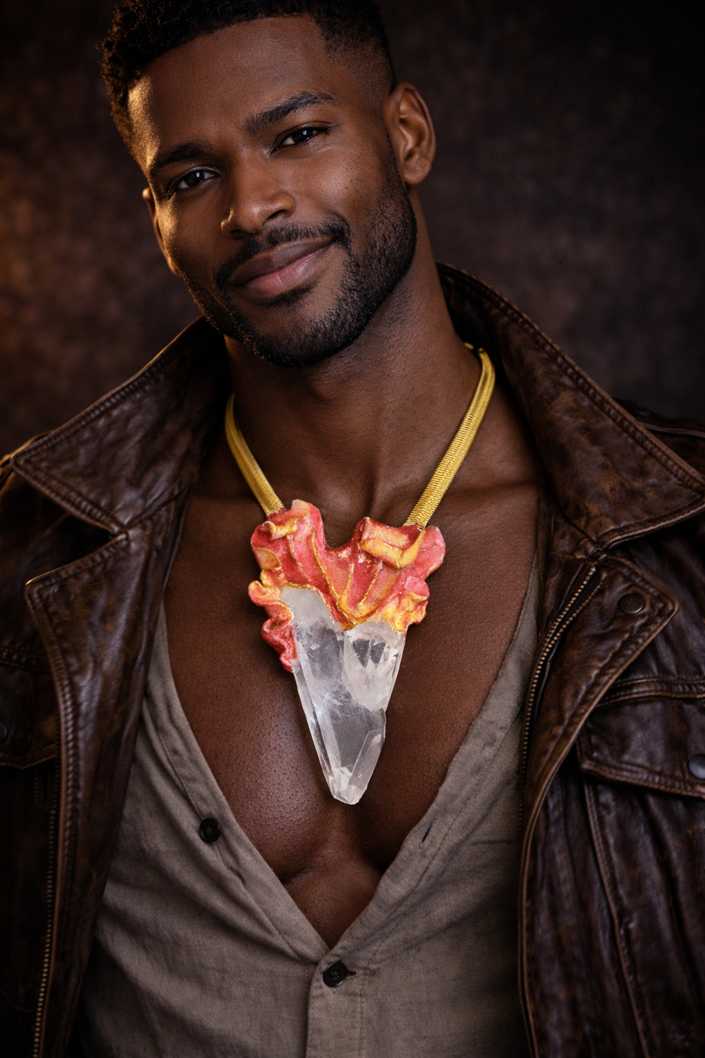 Arkansas Quartz Point Sculpted Pendant - Fire Ice Talisman