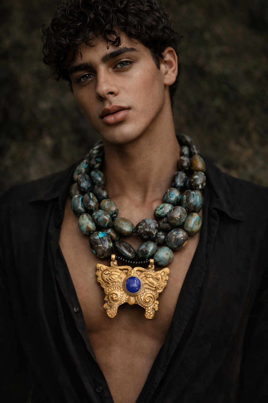 Hubei Turquoise Boulder - Western Butterfly Necklace