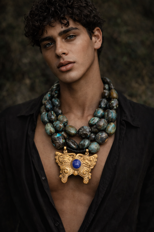 Hubei Turquoise Boulder - Western Butterfly Necklace