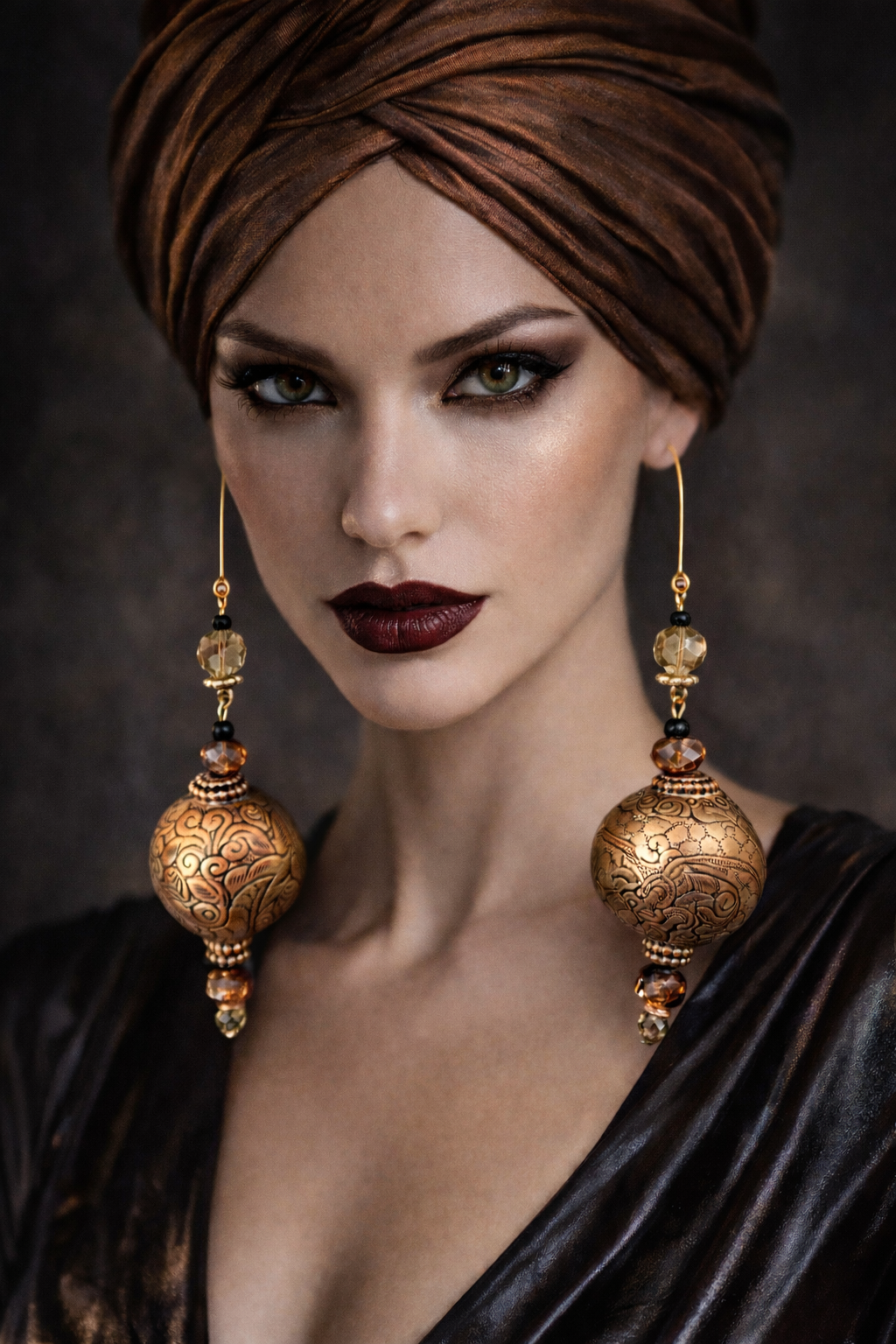 Tibetan Brass & Copper Tribal Dangle Pierced Earrings - Oversized Luxe