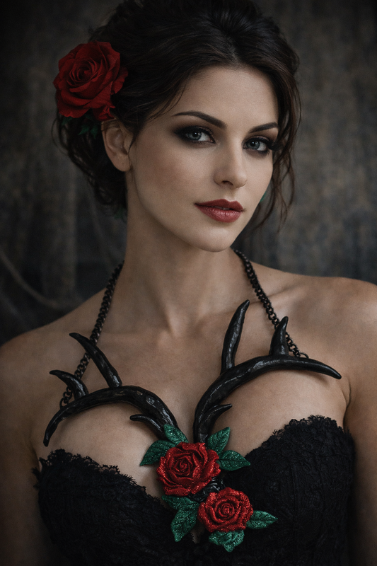 Sculpted Antler & Glitter Roses Avant Garde Chest Piece - Avant Garde