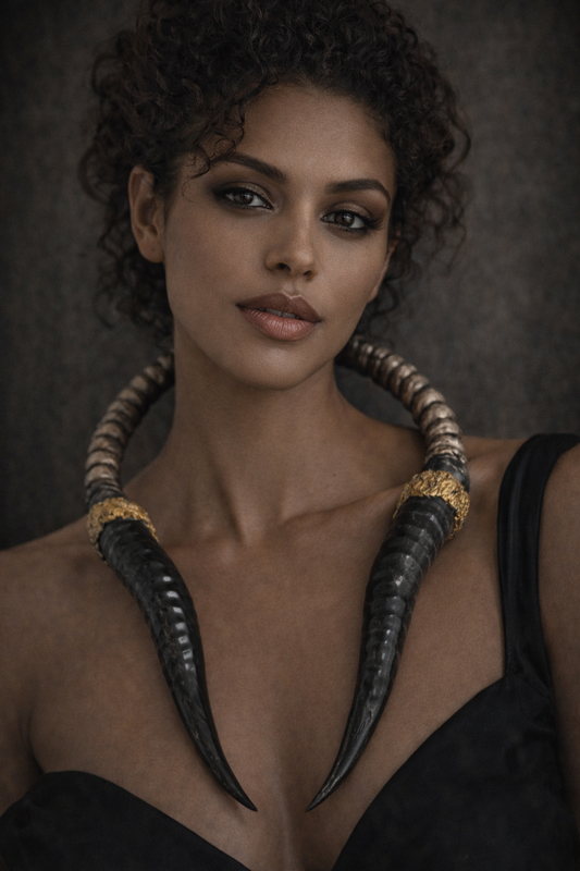 Polished Genuine Springbok Antler Sculpted Torc for Men or Women - Dramatic