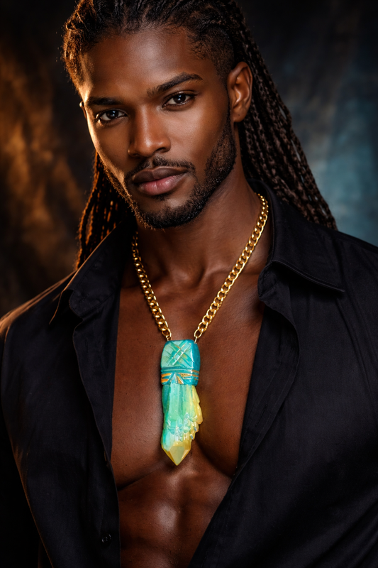 Flame Aura Quartz Pendant - Blue Green Yellow Statement