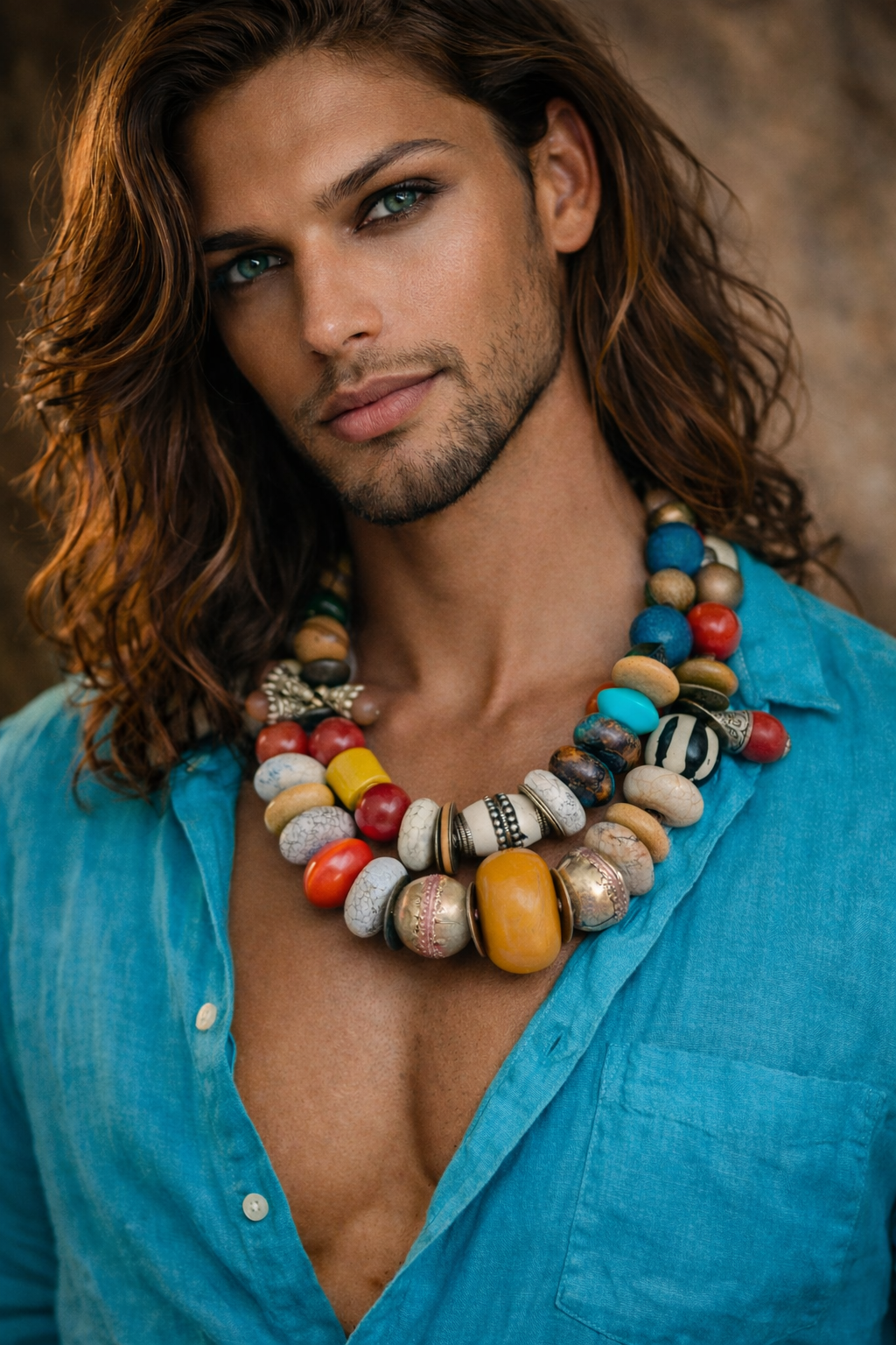 Bold Mixed Media Oversized Beaded Multi Strand Luxury Necklace