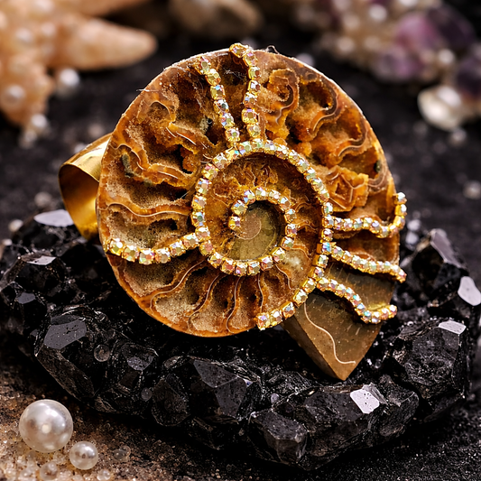 Druzy Ammonite Statement Cuff - Prehistoric Fossil Artisan Bangle