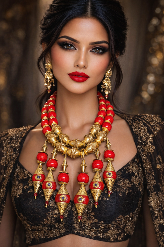 Red Magnesite & Brass Waterfall Necklace - Exotic & Sexy