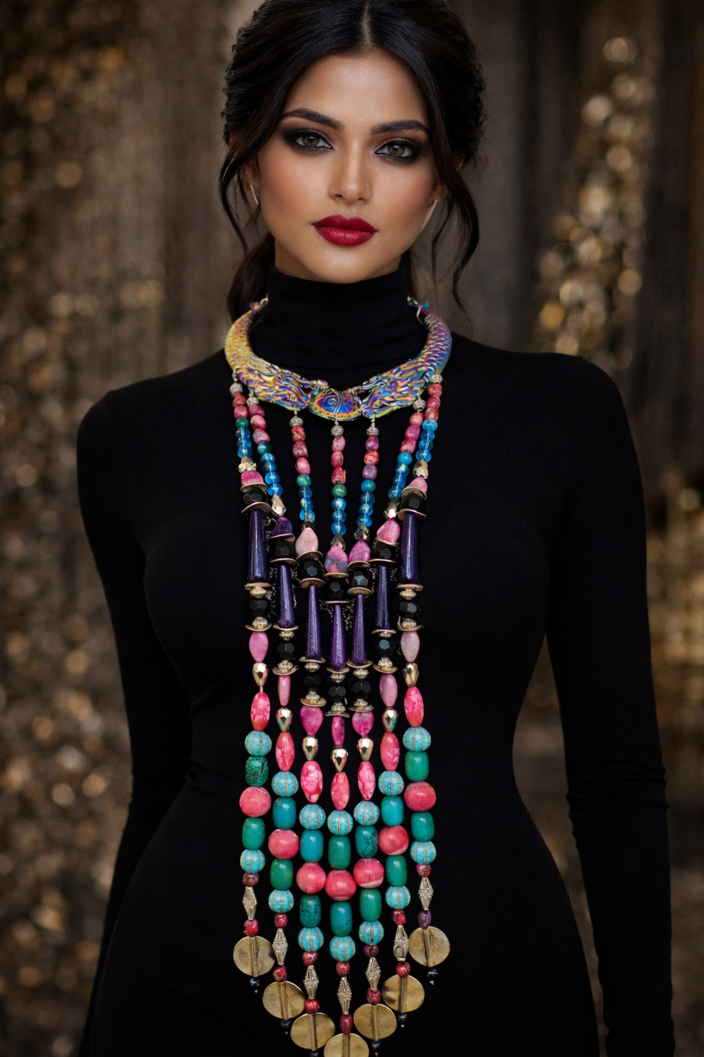 Chest Piece Beaded Waterfall Miao Torc - Haute Couture Photoshoot