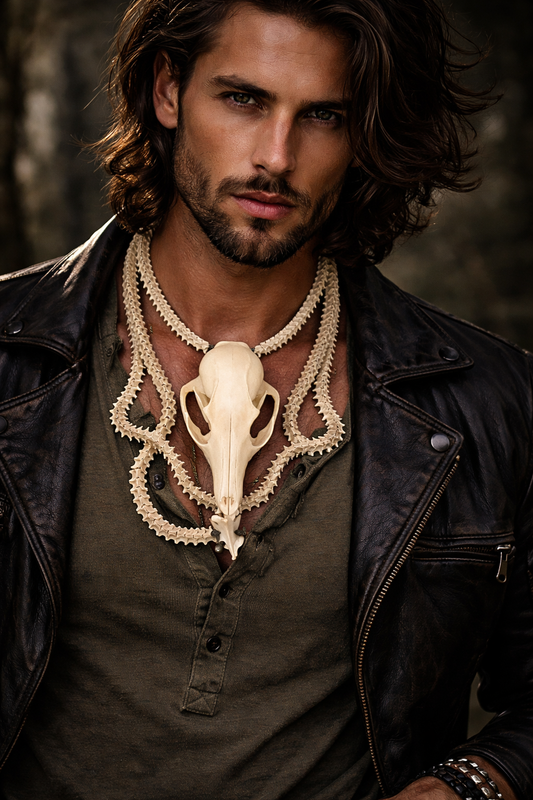 Snake Vertabrae & Fox Skull Exotic Bone Chest Piece - OOAK