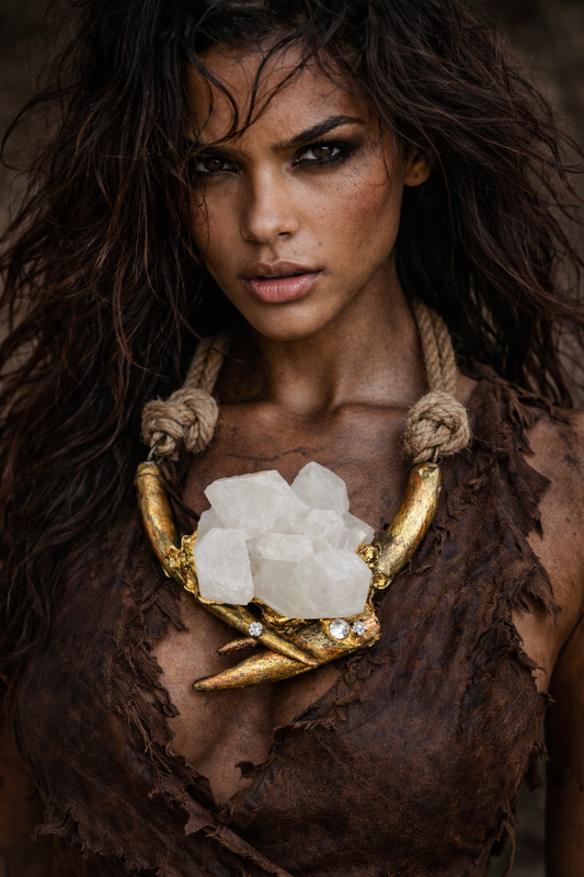 Gold Metallic Antler, Quartz & Hemp Avante Garde Chest Piece - Exotic