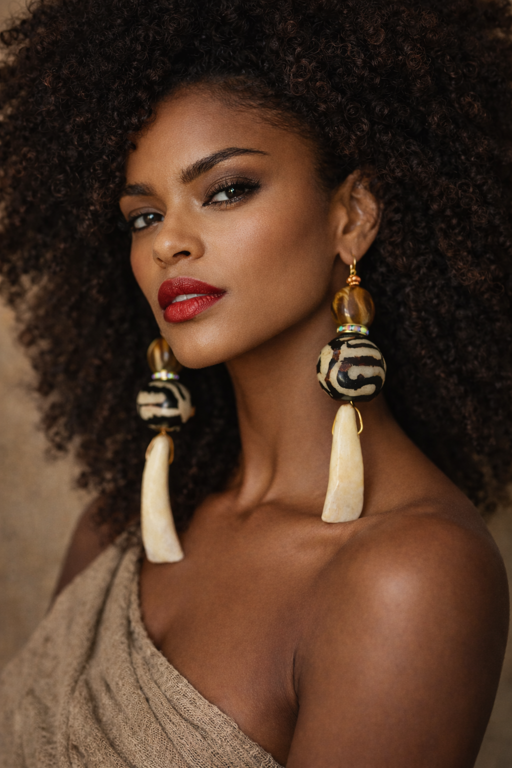 African Inspired Safari Shoulder Duster Earrings - Exotic & Wild Long Pierced Earrings