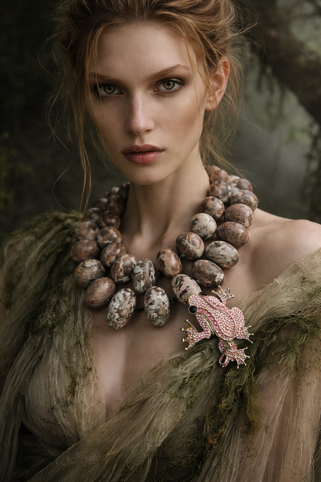 Oversized Heavy Leopard Jasper Multi Strand Statement Luxury Necklace