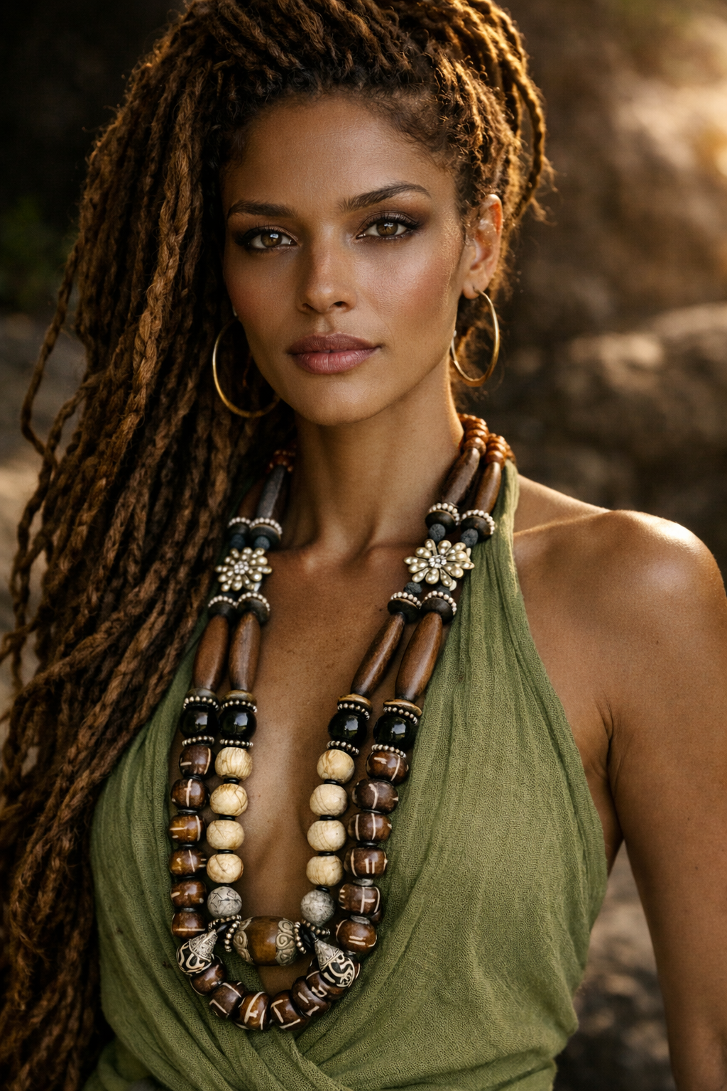 Earth Tone Brown Black & Beige Beaded Chest Piece - Androgynous Style